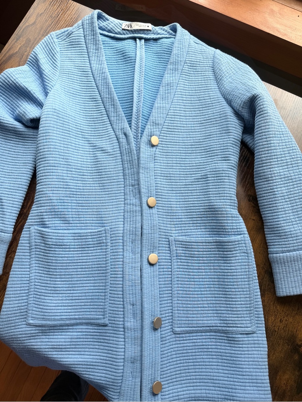 Zara Blue Textured Mini Cardigan Dress
